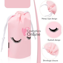 Saculet pentru depozitare accesorii de make-up sau gene Z1259 Roz cu snur Alb